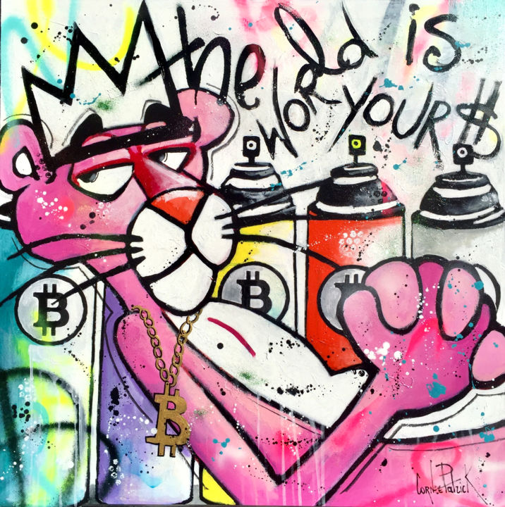 Pittura intitolato "The Pink Panther li…" da Cornee Patrick, Opera d'arte originale, Spray Montato su Barella di tela