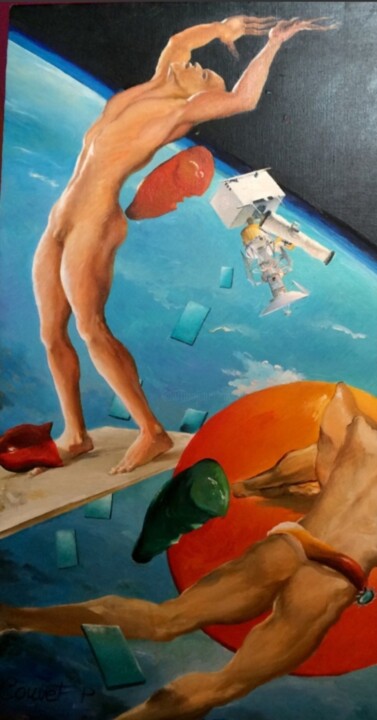 Картина под названием "LES NATONAUTES.  Pa…" - Patrick Couvet, Подлинное произведение искусства, Масло
