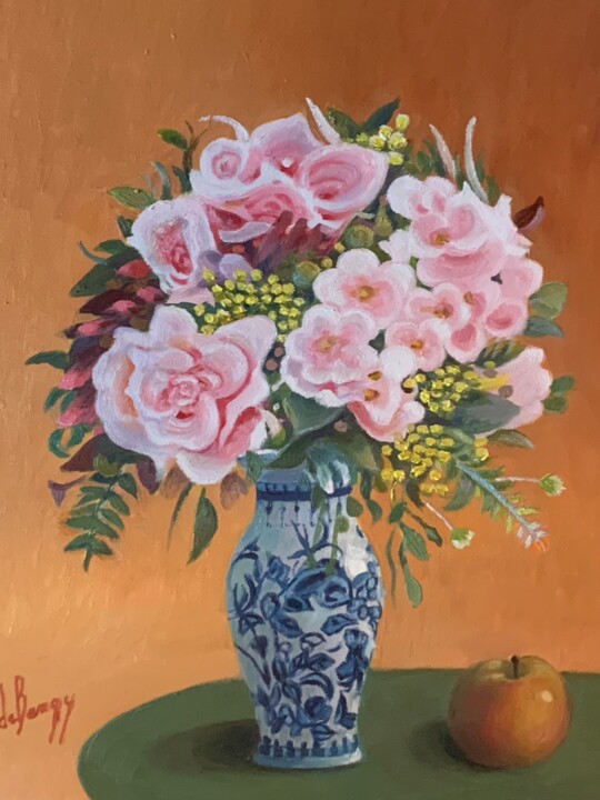 Peinture intitulée "Bouquet de roses" par Patrick De Bengy, Œuvre d'art originale, Huile Monté sur Châssis en bois