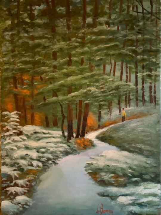 Peinture intitulée "Sous la neige" par Patrick De Bengy, Œuvre d'art originale, Huile Monté sur Châssis en bois