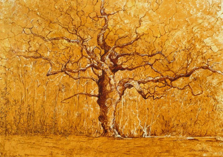 Peinture intitulée "l'arbre tors" par Patrick Delahaye, Œuvre d'art originale, Huile