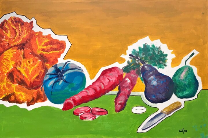 Painting titled "Légumes Pop'Art" by Patrick Dugué, Original Artwork, Acrylic