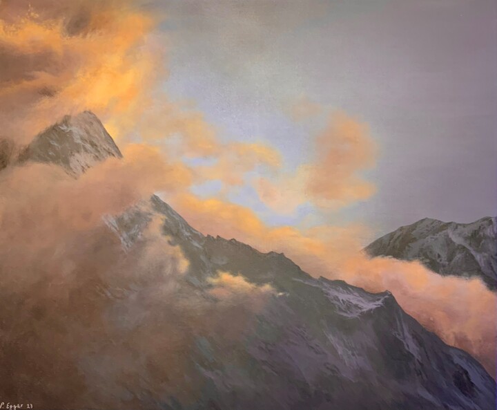 Pittura intitolato "Le feu des cimes" da Patrick Egger, Opera d'arte originale, Acrilico Montato su Telaio per barella in le…