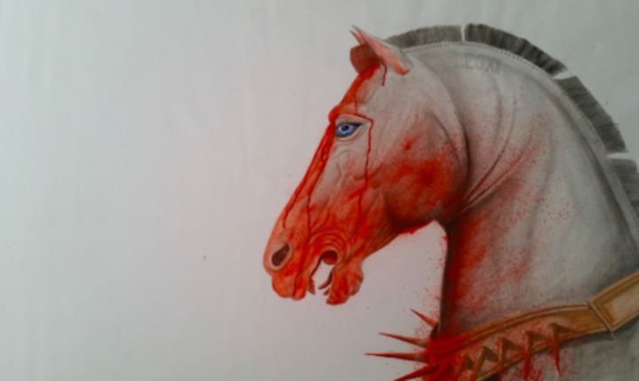 Painting titled "Centurion Horse" by Patrick Faure, Original Artwork, Watercolor
