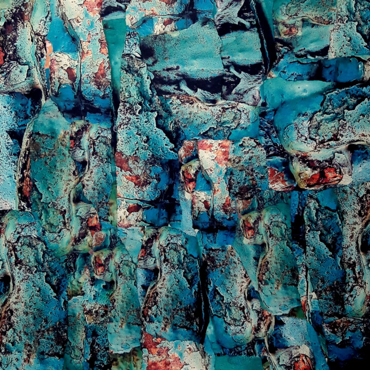 Collages titled "Turquoise" by Patrick Haentzler, Original Artwork, Collages