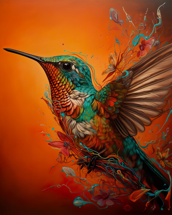 "Hummingbird" başlıklı Dijital Sanat Patrick Hager tarafından, Orijinal sanat, AI tarafından oluşturulan görüntü