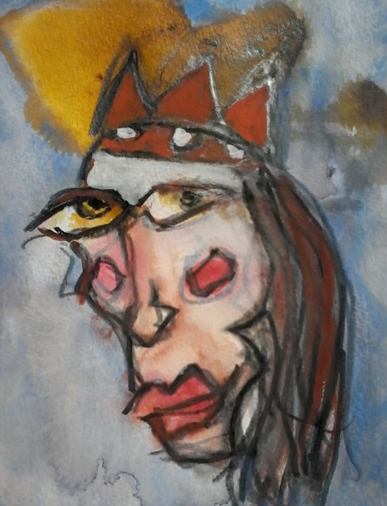 Painting titled "King 1" by Patrick Jeune, Original Artwork, Watercolor