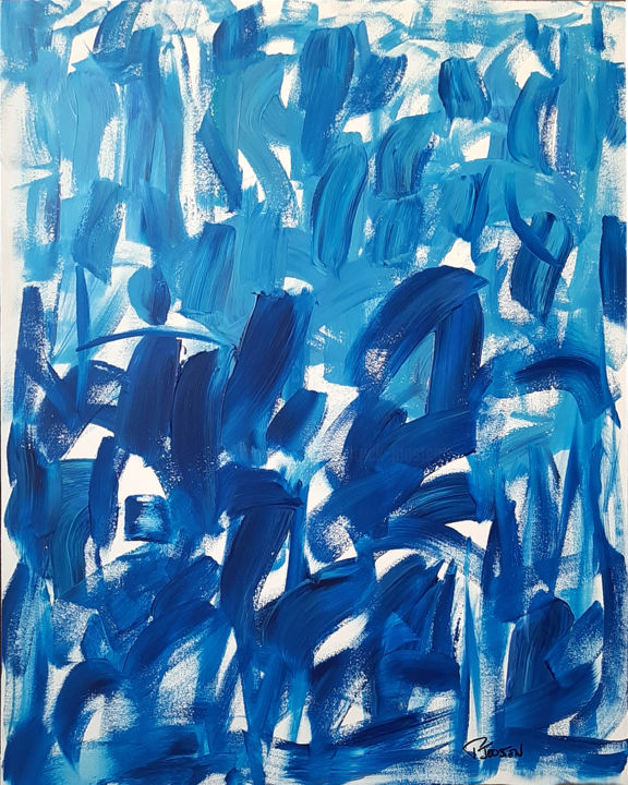 Painting titled "Just Blue" by Patrick Joosten, Original Artwork, Acrylic Mounted on Wood Stretcher frame