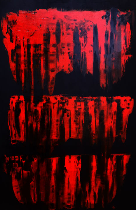 Schilderij getiteld "Experimental Red N°1" door Patrick Joosten, Origineel Kunstwerk, Acryl