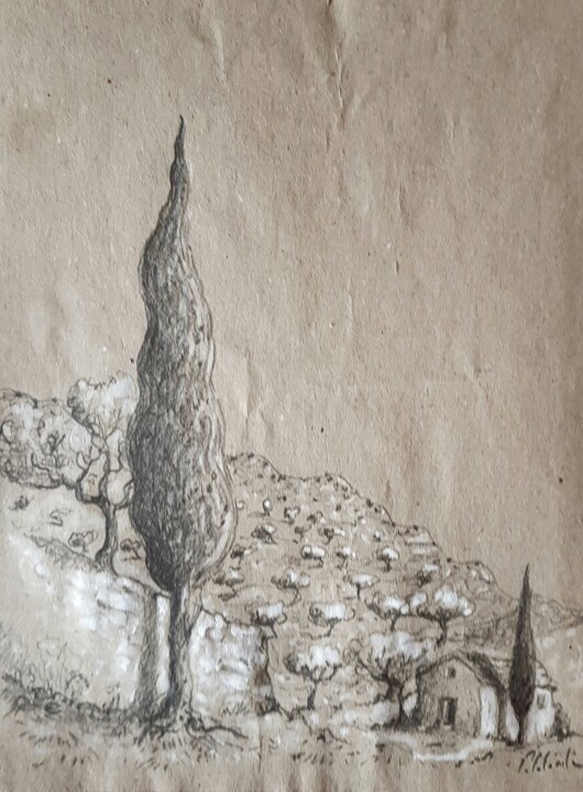 Drawing titled "Le cabanon en Prove…" by Patrick Lalande, Original Artwork, Pencil