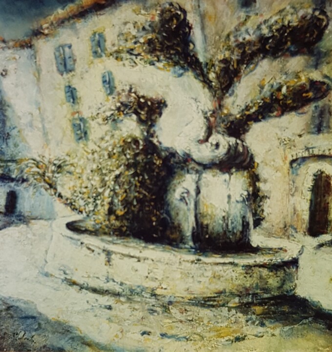 Peinture intitulée "Fontaine place puge…" par Patrick Lalande, Œuvre d'art originale, Huile