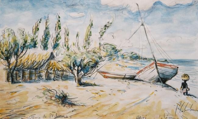 Drawing titled "plage de Léogane" by Patrick Lalande, Original Artwork, Other