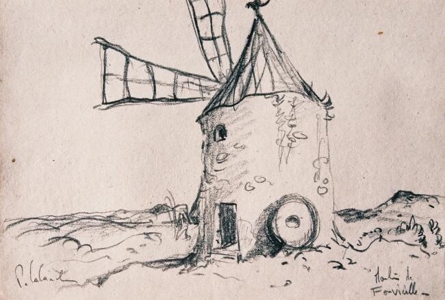 Dessin intitulée "le moulin d'Alphons…" par Patrick Lalande, Œuvre d'art originale, Autre