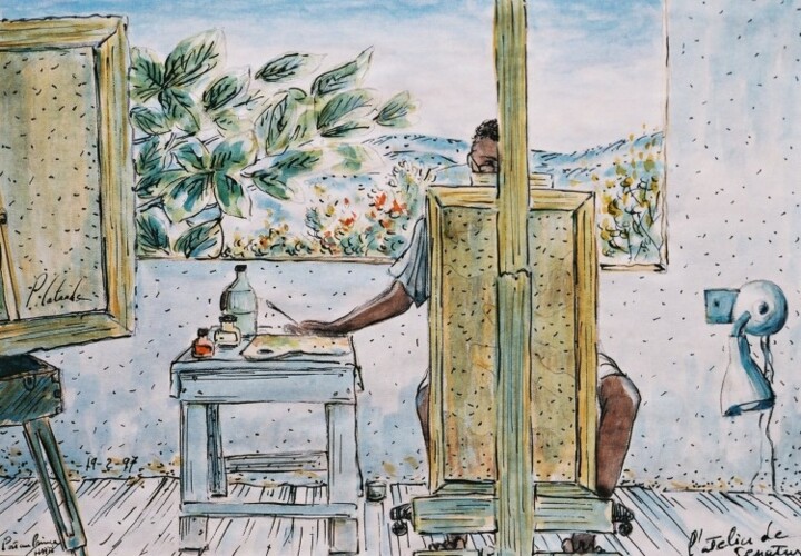 Disegno intitolato "le peintre haïtien…" da Patrick Lalande, Opera d'arte originale, Altro