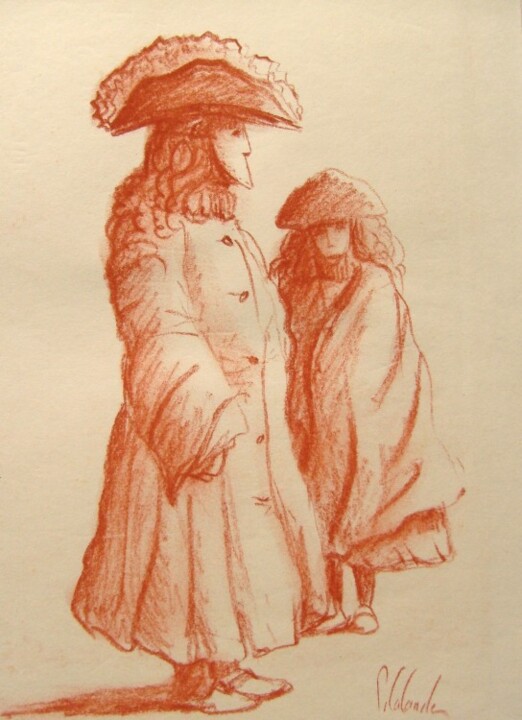 Drawing titled "Vénitiens" by Patrick Lalande, Original Artwork, Pastel