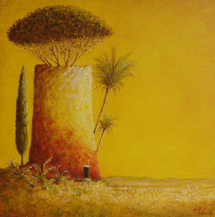 Peinture intitulée "la tour rouge" par Patrick Lalande, Œuvre d'art originale, Huile