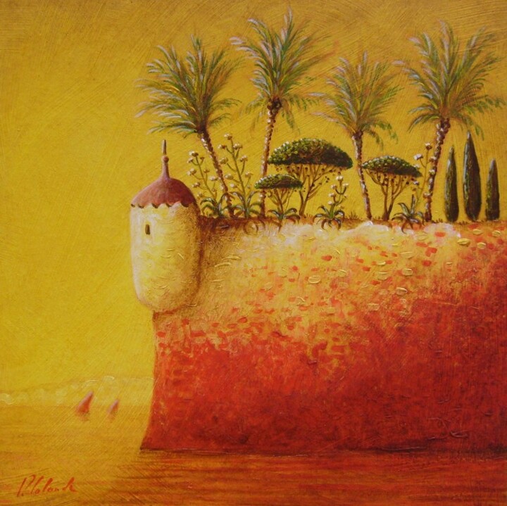 Peinture intitulée "la tour de guet" par Patrick Lalande, Œuvre d'art originale, Huile