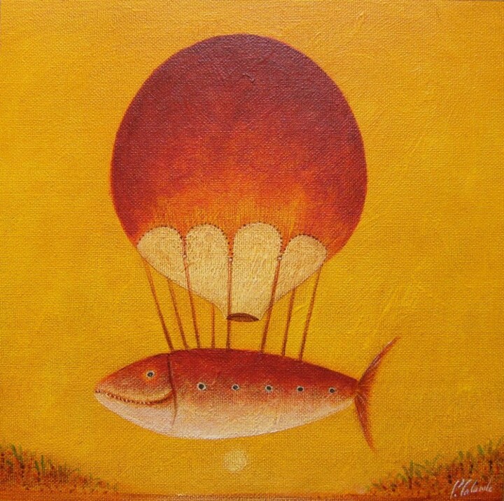 Peinture intitulée "le poisson migrateur" par Patrick Lalande, Œuvre d'art originale, Huile