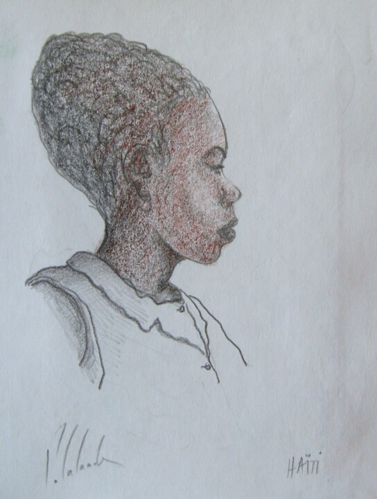 Disegno intitolato "jeune haïtienne" da Patrick Lalande, Opera d'arte originale