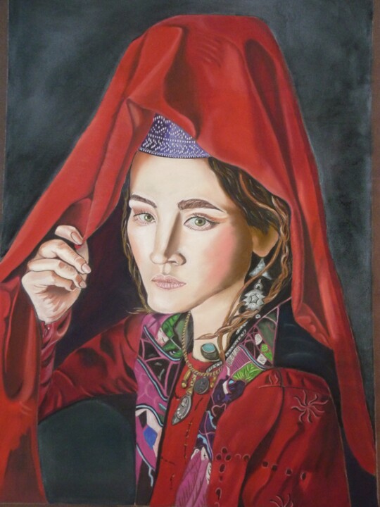 Tekening getiteld "femme afghane" door Patrick Le Garles, Origineel Kunstwerk, Pastel