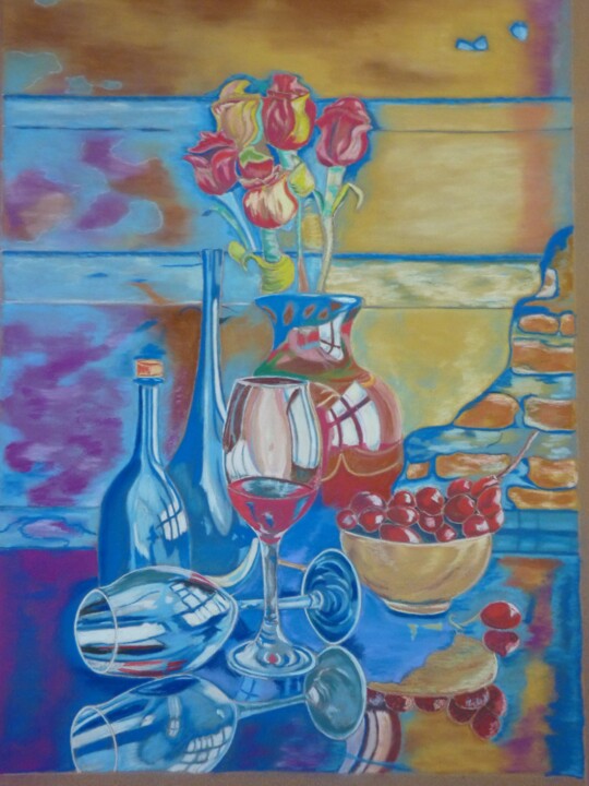 Dessin intitulée "nature morte en cou…" par Patrick Le Garles, Œuvre d'art originale, Pastel