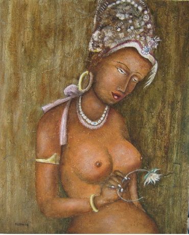 Painting titled "Femme au lotus" by Patrick Lodwitz, Original Artwork, Oil