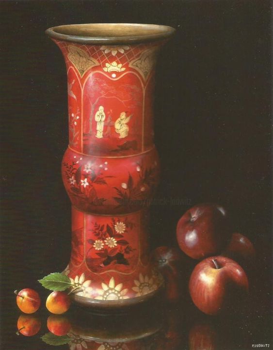 Painting titled "Grand vase rouge" by Patrick Lodwitz, Original Artwork, Oil