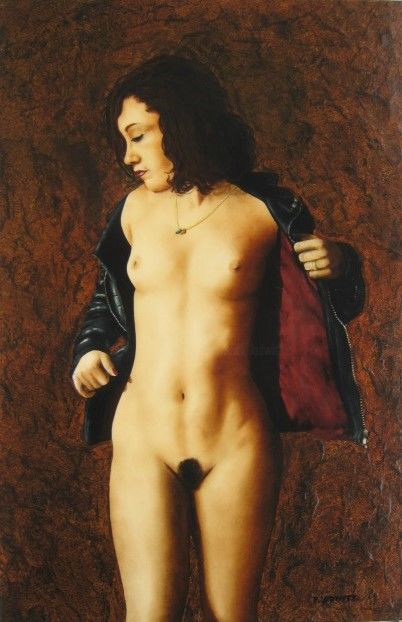 Painting titled "Le blouson" by Patrick Lodwitz, Original Artwork, Oil