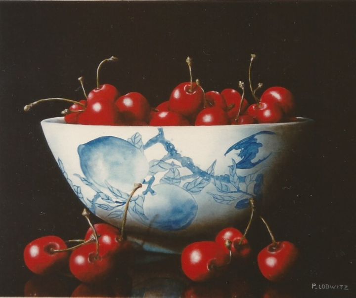 Peinture intitulée "Bol de cerises" par Patrick Lodwitz, Œuvre d'art originale, Huile