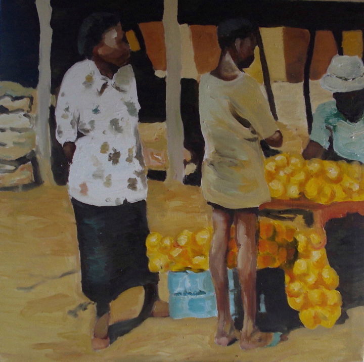 Painting titled "the-market-oil-no-c…" by Patrick Makumbe, Original Artwork