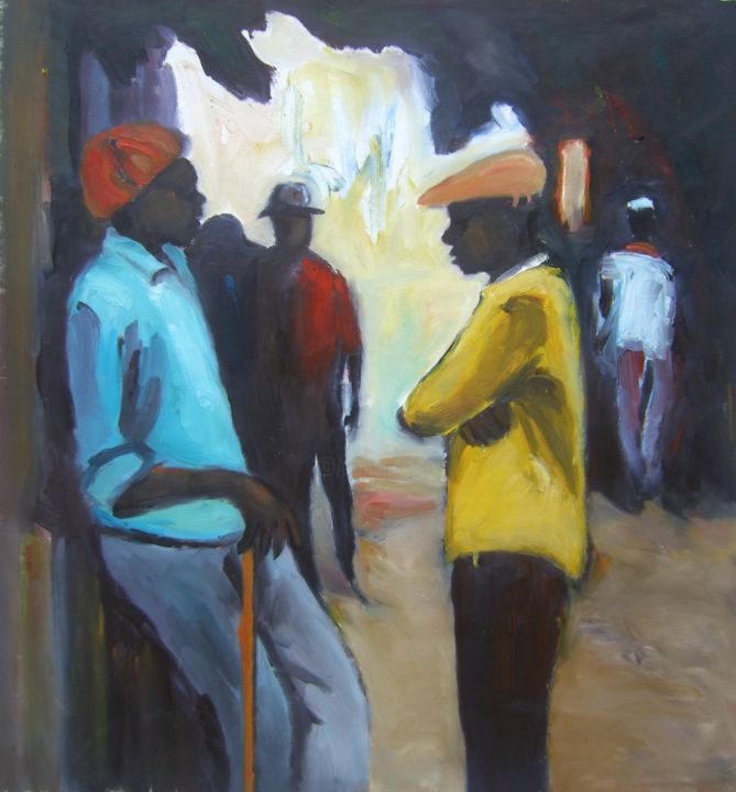 Peinture intitulée "ordinary-men-in-tow…" par Patrick Makumbe, Œuvre d'art originale