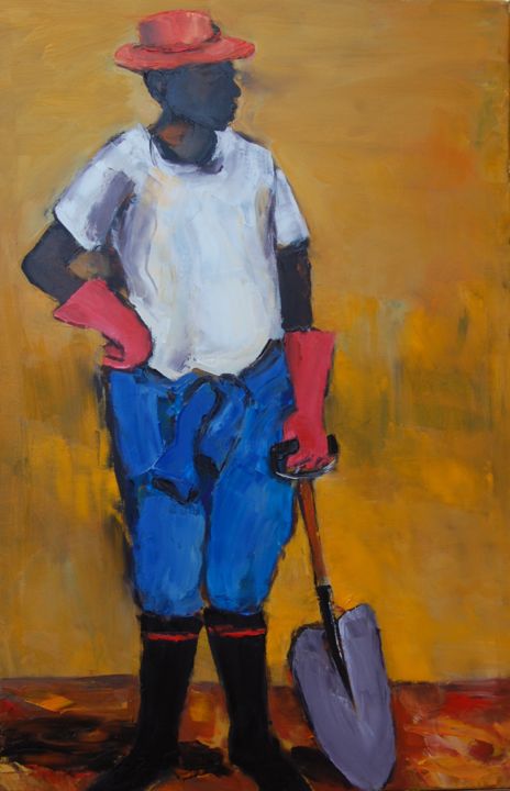 Peinture intitulée "garden-boy-90x60cm.…" par Patrick Makumbe, Œuvre d'art originale