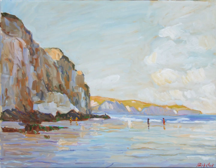 Painting titled "Falaises normandes…" by Patrick Marie, Original Artwork, Oil