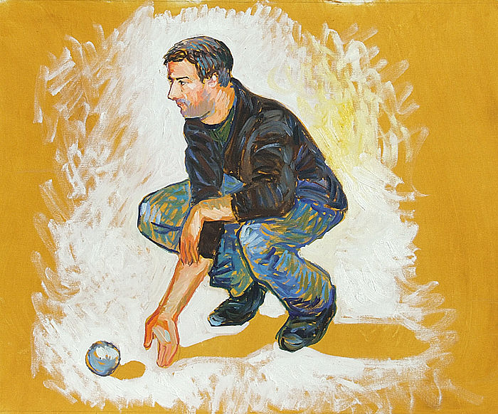 Peinture intitulée "le-joueur-de-boule" par Patrick Marie, Œuvre d'art originale, Huile Monté sur Châssis en bois