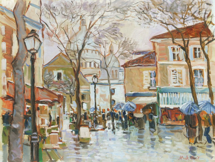 Painting titled "Montmartre" by Patrick Marie, Original Artwork, Oil Mounted on Wood Stretcher frame