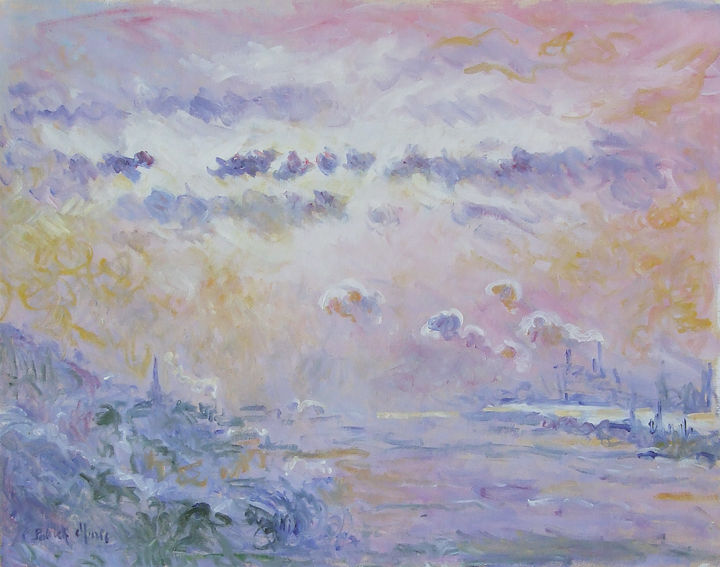 Painting titled "Vallée de seine - l…" by Patrick Marie, Original Artwork, Oil Mounted on Wood Stretcher frame