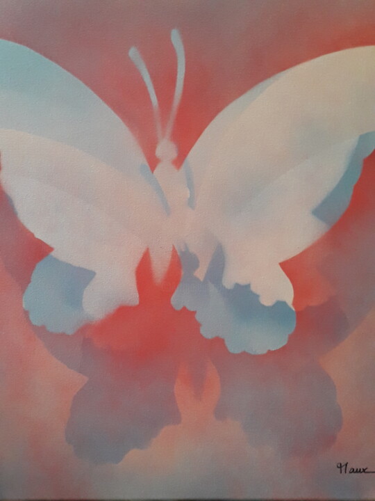 Painting titled "Le papillon" by Patrick Mauxion (MAUX), Original Artwork, Spray paint Mounted on Wood Stretcher frame