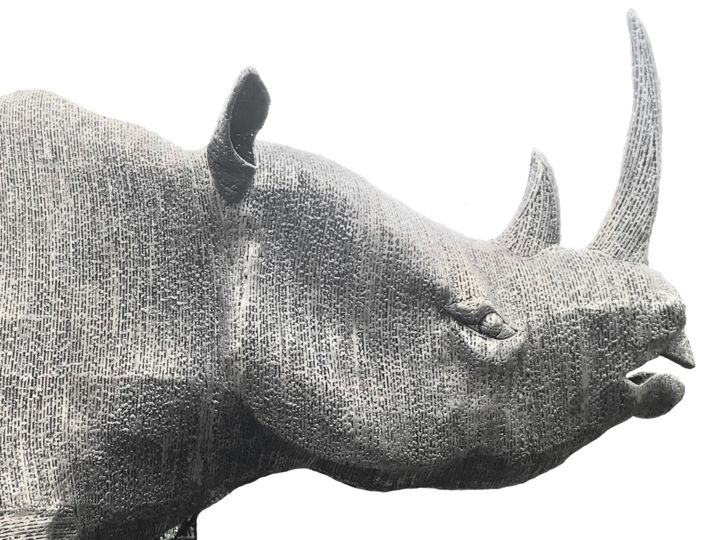 「Rhinocéros Métal」というタイトルの彫刻 Patrick Médéricによって, オリジナルのアートワーク, 金属