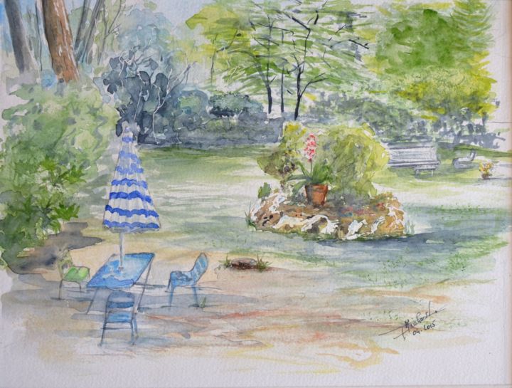 Painting titled "Jardin d'enfants" by Patrick Michard, Original Artwork, Watercolor