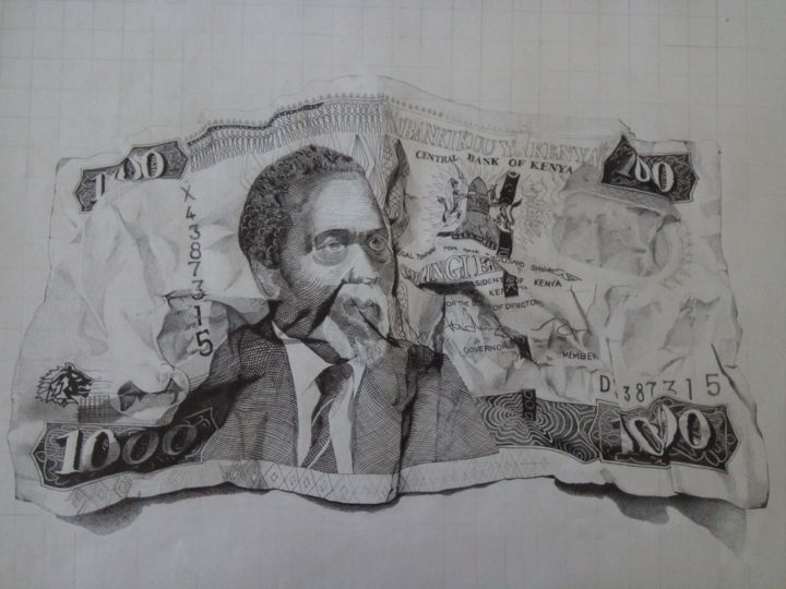 Drawing titled "Currency" by Patrick Mwashumbe, Original Artwork