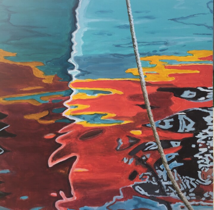 Картина под названием "Reflets rouges" - Patrick Noly, Подлинное произведение искусства, Акрил