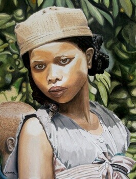 Peinture intitulée "Jeune femme au chap…" par Patrick Noly, Œuvre d'art originale