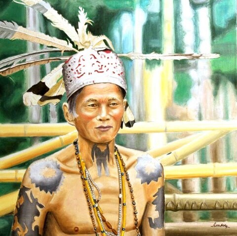 Peinture intitulée "Chef Dayak" par Patrick Noly, Œuvre d'art originale