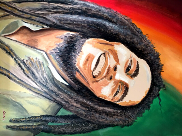 Malerei mit dem Titel "bob Marley" von Patrick Noly, Original-Kunstwerk, Acryl