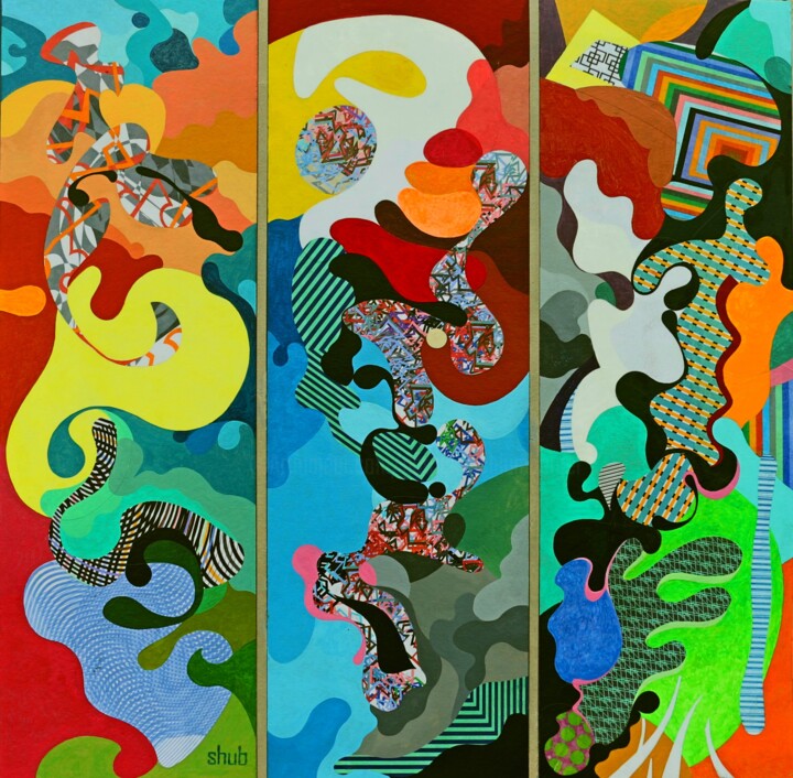 Collages intitulée ""patate douce"" par Shub, Œuvre d'art originale, Acrylique Monté sur Châssis en bois