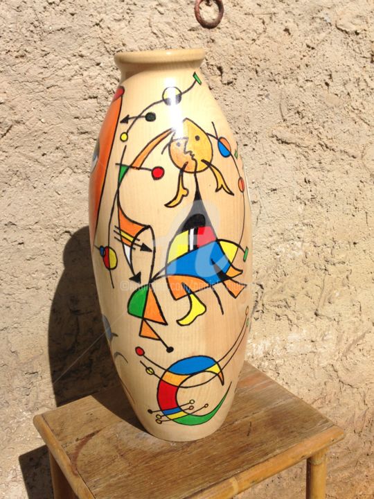 Skulptur mit dem Titel "vase Frêne décor" von Patrick Thubert, Original-Kunstwerk