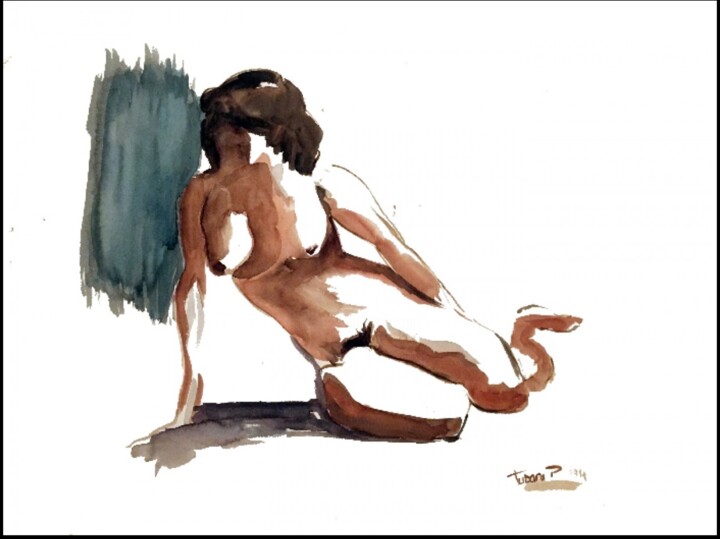 Painting titled "nue" by Patrick Tubaro, Original Artwork, Watercolor