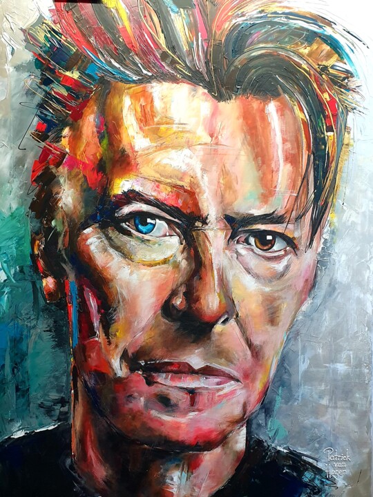 Painting titled "David Bowie" by Patrick Van Haren, Original Artwork, Acrylic Mounted on Aluminium