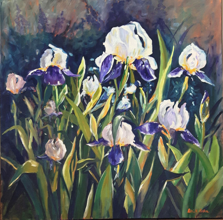 Peinture intitulée "Iris blancs" par Patrick Briere, Œuvre d'art originale, Huile