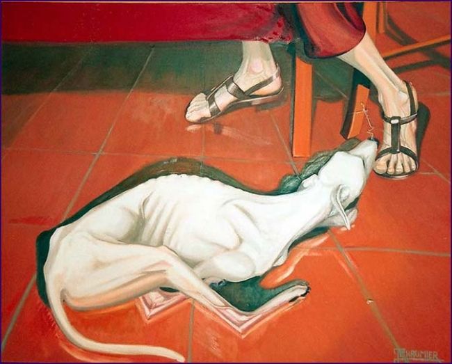 Painting titled "Au pied" by Greyhound In Art, Original Artwork